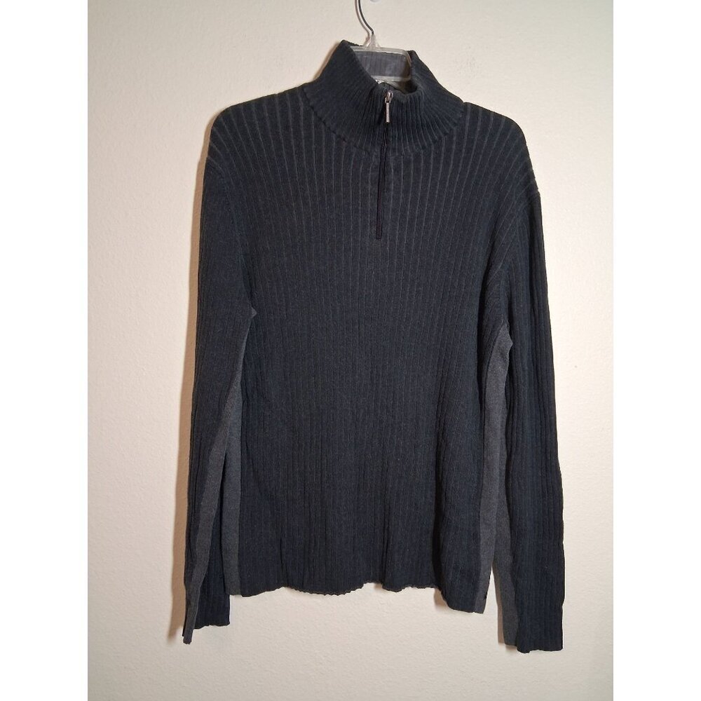 Calvin Klein Knit Sweater Casual Preppy Y2K Winter 1/4 Zip Mens Size Large Black